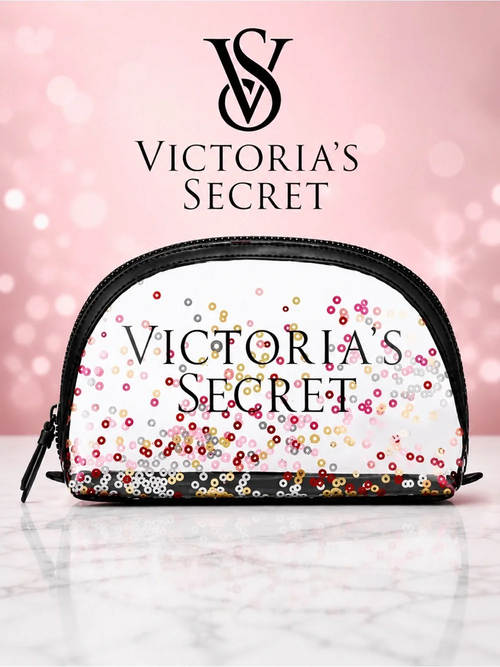 VICTORIA’S SECRET Clear Sparkle Confetti Cosmetic Pouch